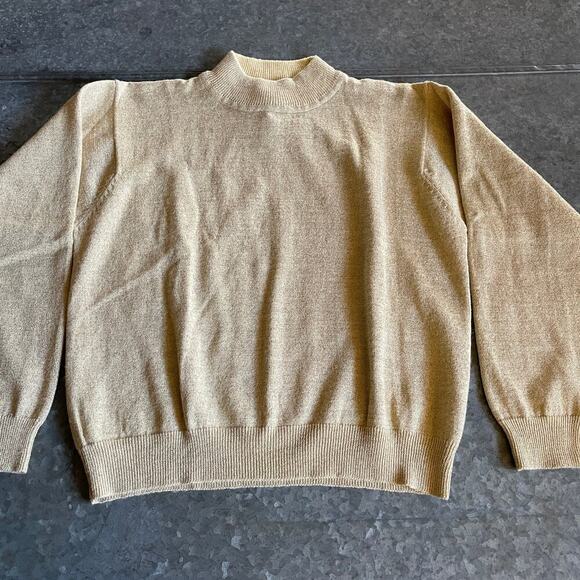 Vintage GOLD Metallic Wool Blend Koret Petites Mock Neck Sweater Medium Retro - Picture 1 of 8